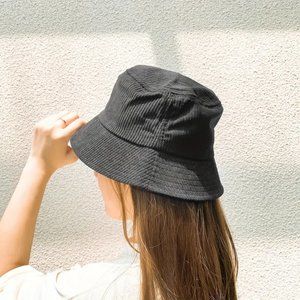 Solid Color Corduroy Bucket Hat Casual Lightweight Cap Simple Foldable Hat Black